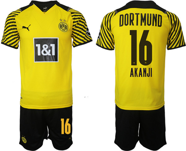 Men's Borussia Dortmund #16 Manuel Akanji Yellow Home Soccer Jersey Suit